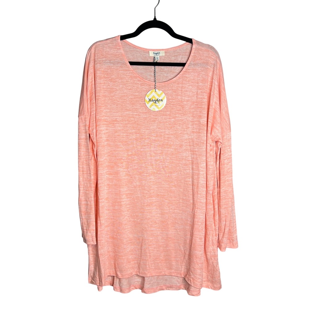 Hayden Los Angeles Tunic Dress Size L Coral Peach Space Dye Long Sleeve NWT